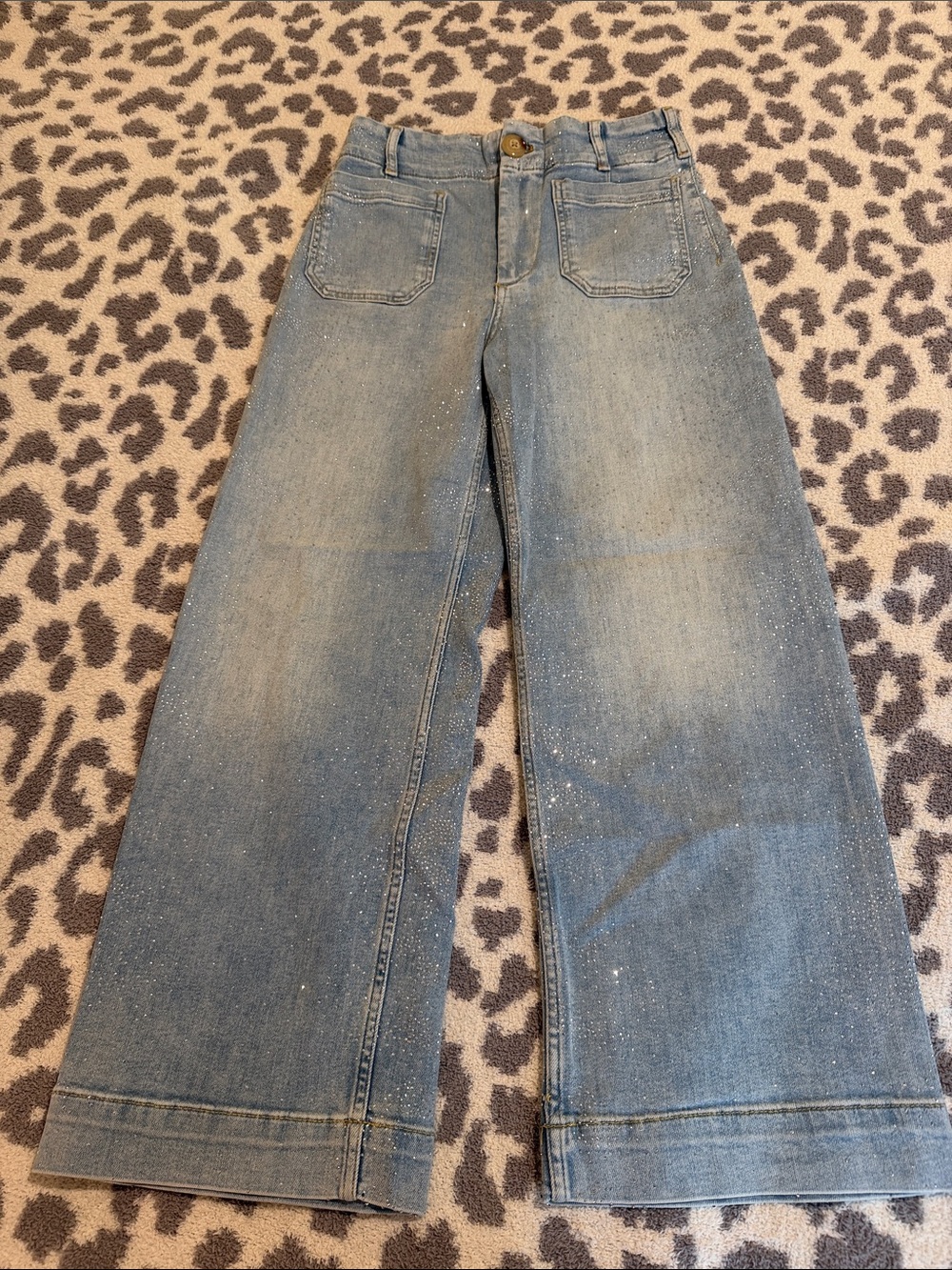 Maeve Light Blue Wide Leg Denim Jeans with Sparkle